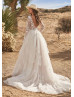 Long Sleeves Ivory 3D Lace Tulle Modern Wedding Dress